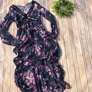 Alter’d State Long Navy Purple Floral Maxi Dress S